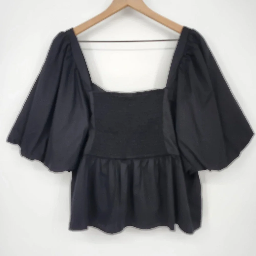 Old Navy Womens Babydoll Puff Sleeve Peplum Top Size XL Black Going Out Chic NWT
